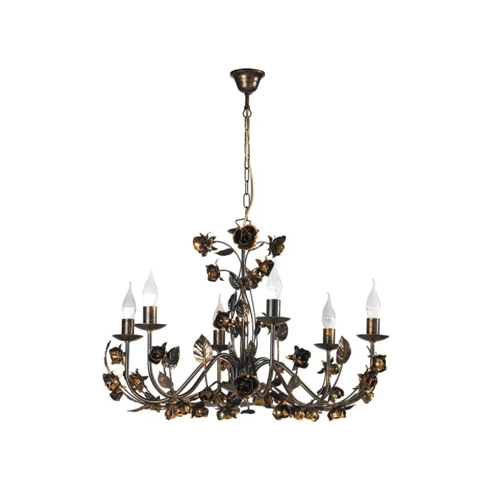 Kroonluchter Carolina, bronskleurig, 6-lamps, ijzer