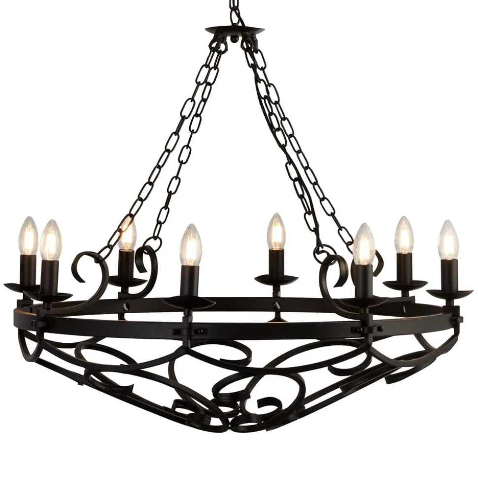 Kroonluchter Cartwheel III, 8-lamps, Ø 80 cm, zwart, metaal