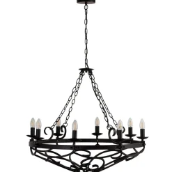 Kroonluchter Cartwheel III, 8-lamps, Ø 80 cm, zwart, metaal