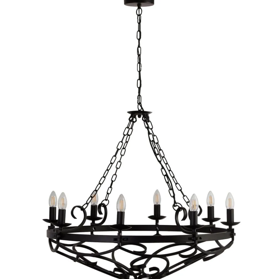 Kroonluchter Cartwheel III, 8-lamps, Ø 80 cm, zwart, metaal