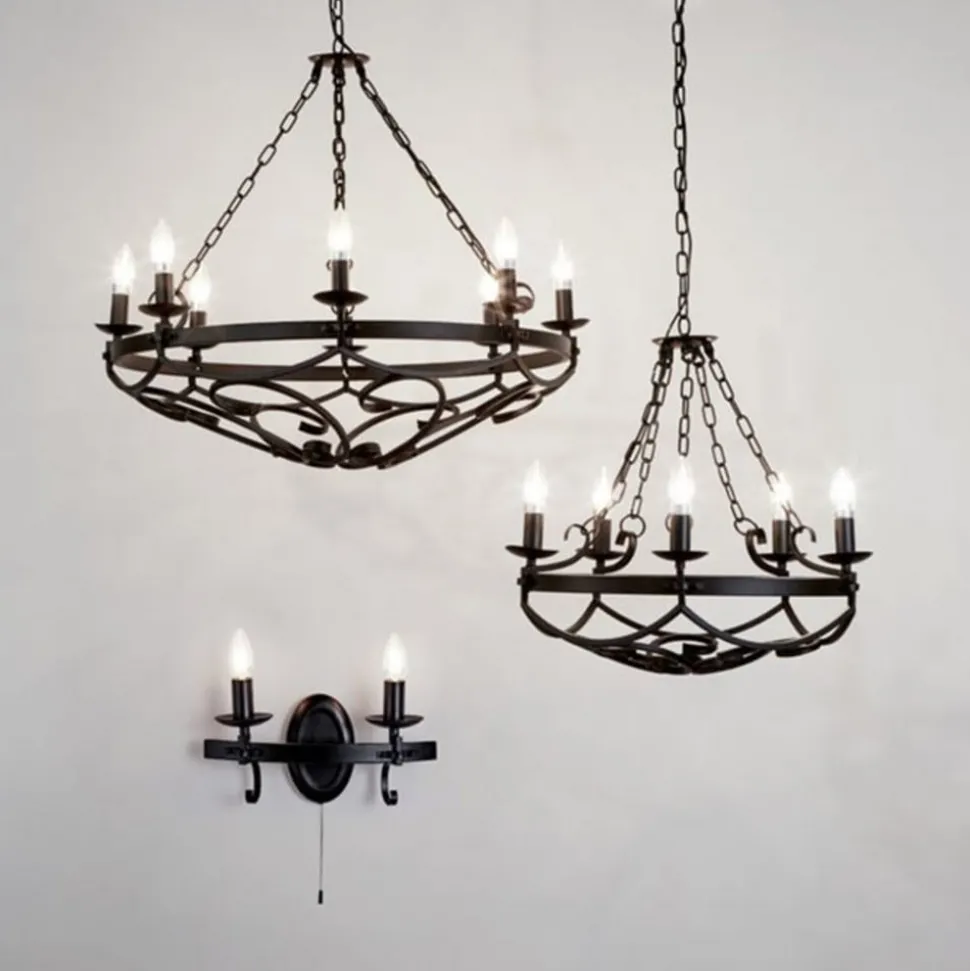 Kroonluchter Cartwheel III, 8-lamps, Ø 80 cm, zwart, metaal