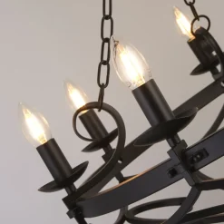 Kroonluchter Cartwheel III, 8-lamps, Ø 80 cm, zwart, metaal