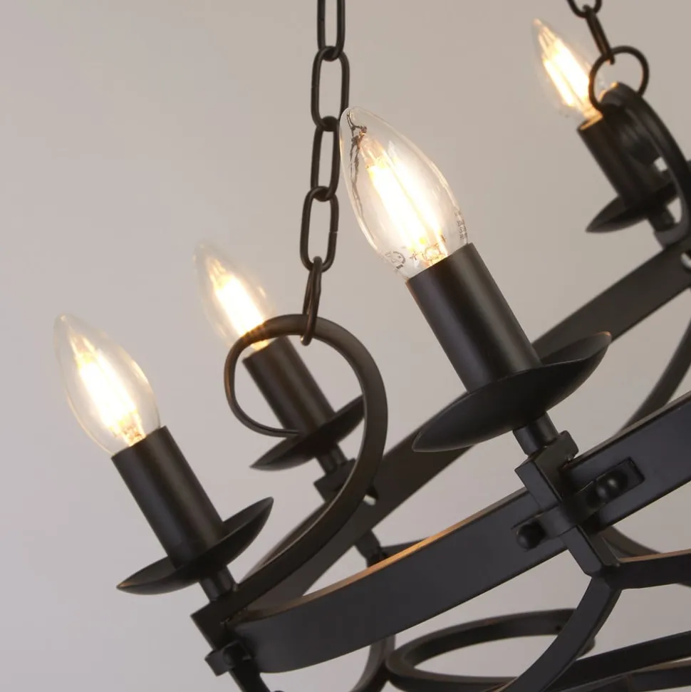 Kroonluchter Cartwheel III, 8-lamps, Ø 80 cm, zwart, metaal