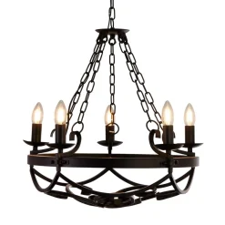 Kroonluchter Cartwheel III, 5-lamps, Ø 54 cm, zwart, metaal