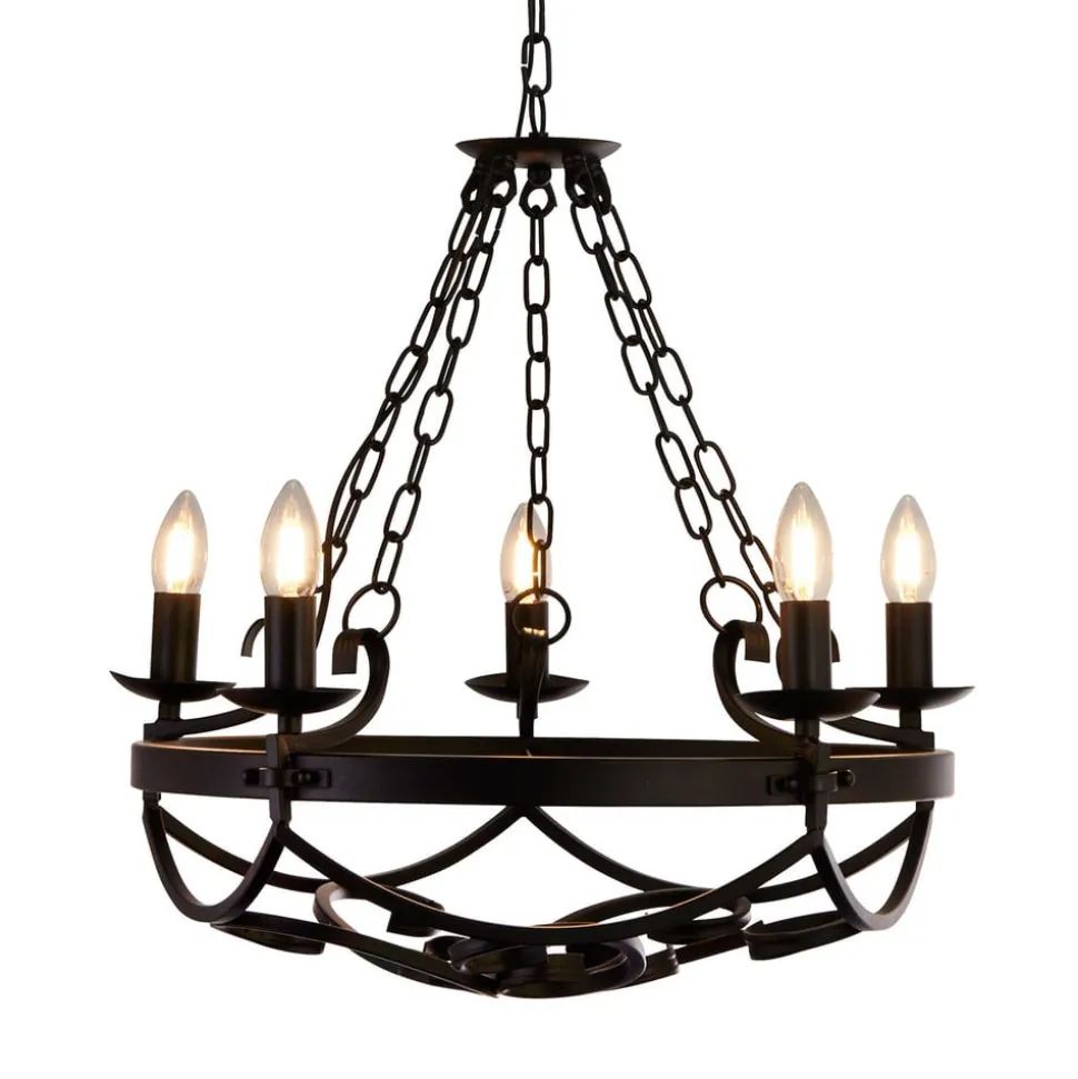 Kroonluchter Cartwheel III, 5-lamps, Ø 54 cm, zwart, metaal