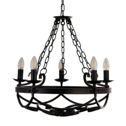 Kroonluchter Cartwheel III, 5-lamps, Ø 54 cm, zwart, metaal
