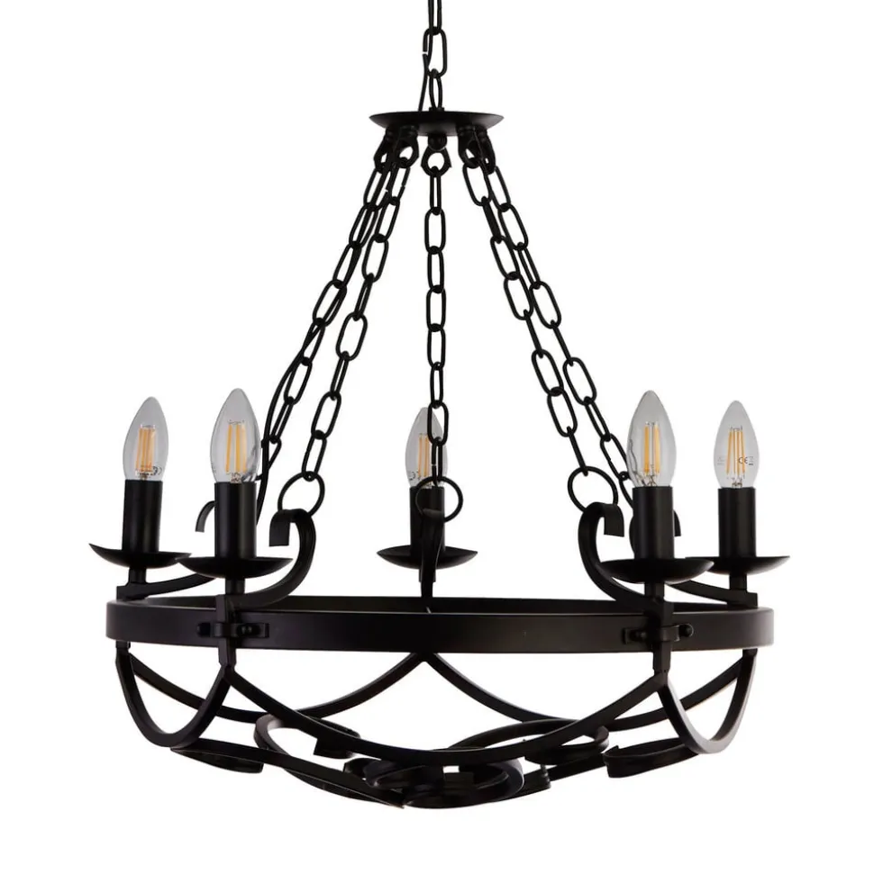 Kroonluchter Cartwheel III, 5-lamps, Ø 54 cm, zwart, metaal