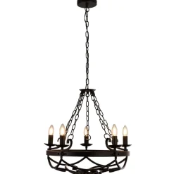 Kroonluchter Cartwheel III, 5-lamps, Ø 54 cm, zwart, metaal