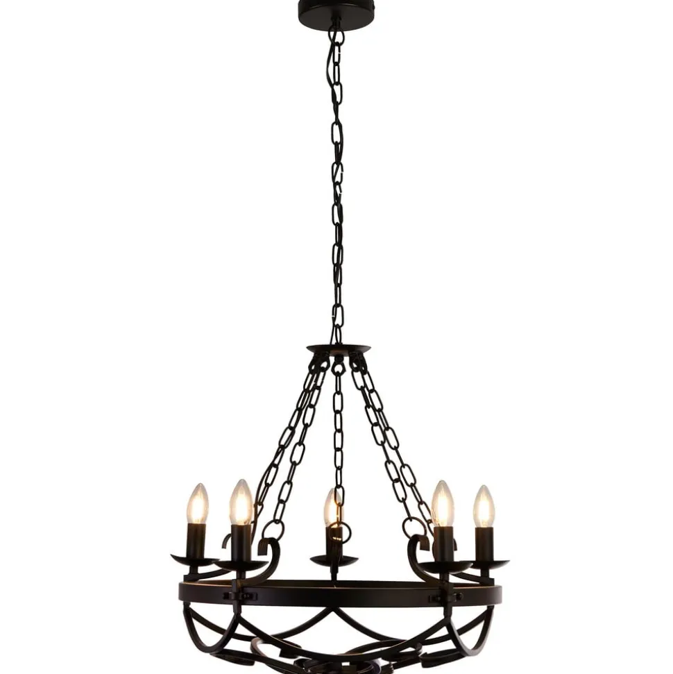 Kroonluchter Cartwheel III, 5-lamps, Ø 54 cm, zwart, metaal