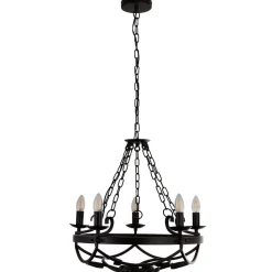 Kroonluchter Cartwheel III, 5-lamps, Ø 54 cm, zwart, metaal