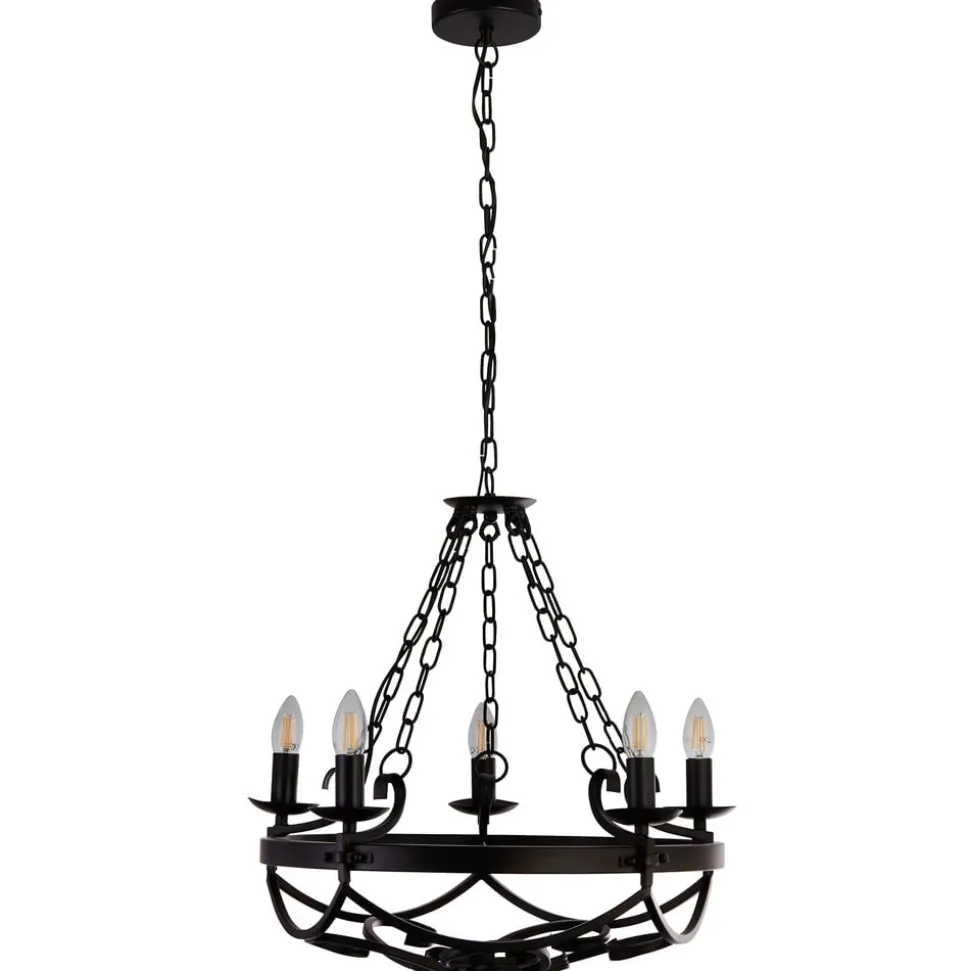 Kroonluchter Cartwheel III, 5-lamps, Ø 54 cm, zwart, metaal