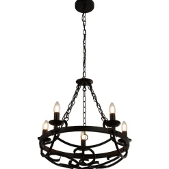 Kroonluchter Cartwheel III, 5-lamps, Ø 54 cm, zwart, metaal