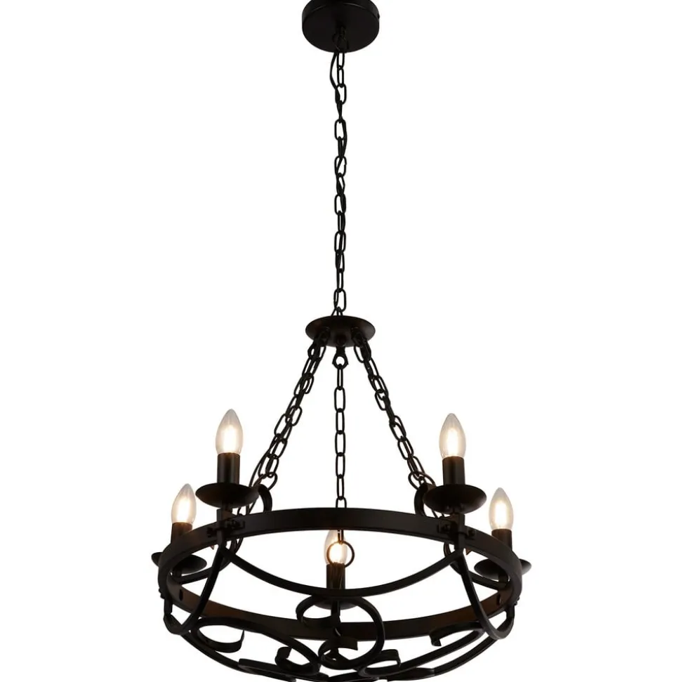 Kroonluchter Cartwheel III, 5-lamps, Ø 54 cm, zwart, metaal