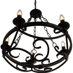 Kroonluchter Cartwheel III, 5-lamps, Ø 54 cm, zwart, metaal