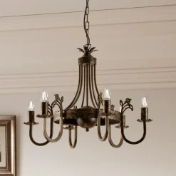 Kroonluchter Castle donker met de hand gepatineerd 6-lamps