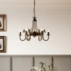 Kroonluchter Castle donker met de hand gepatineerd 6-lamps