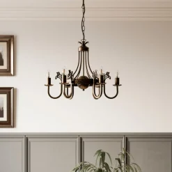 Kroonluchter Castle donker met de hand gepatineerd 6-lamps