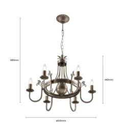 Kroonluchter Castle donker met de hand gepatineerd 6-lamps