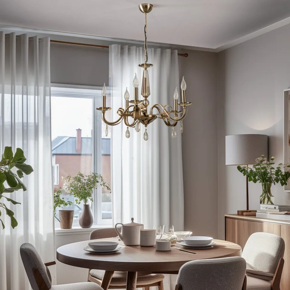 Kroonluchter Castro, antiek messing, 5-lamps