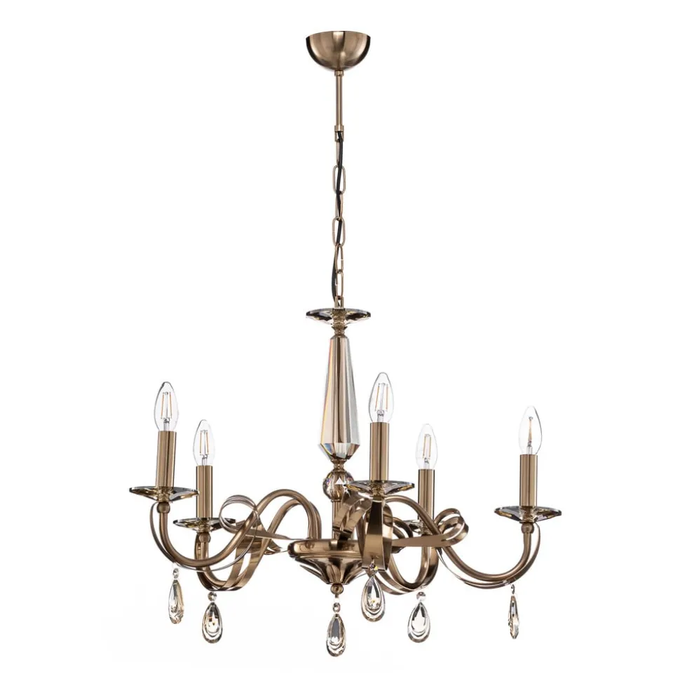 Kroonluchter Castro, antiek messing, 5-lamps