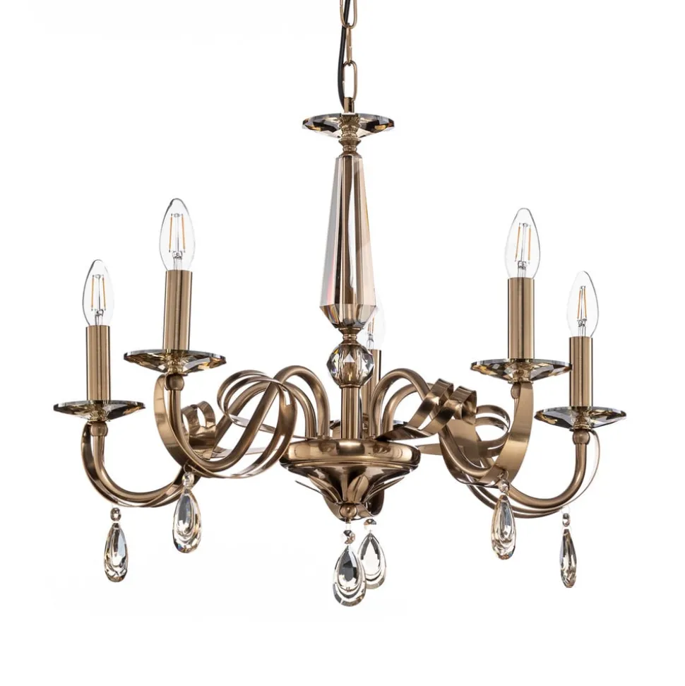 Kroonluchter Castro, antiek messing, 5-lamps