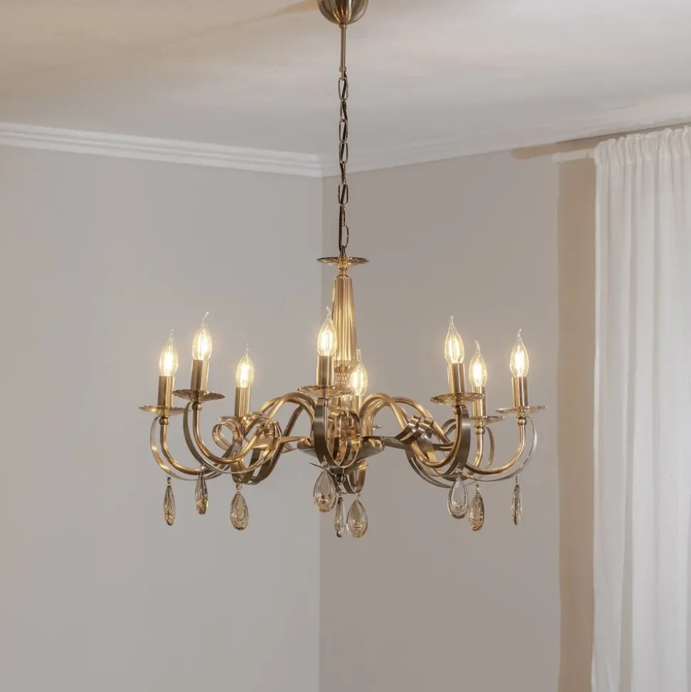 Kroonluchter Castro, antiek messing, 8-lamps