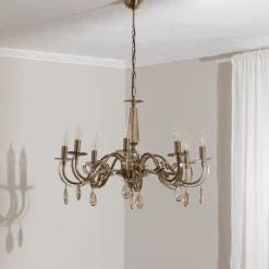 Kroonluchter Castro, antiek messing, 8-lamps