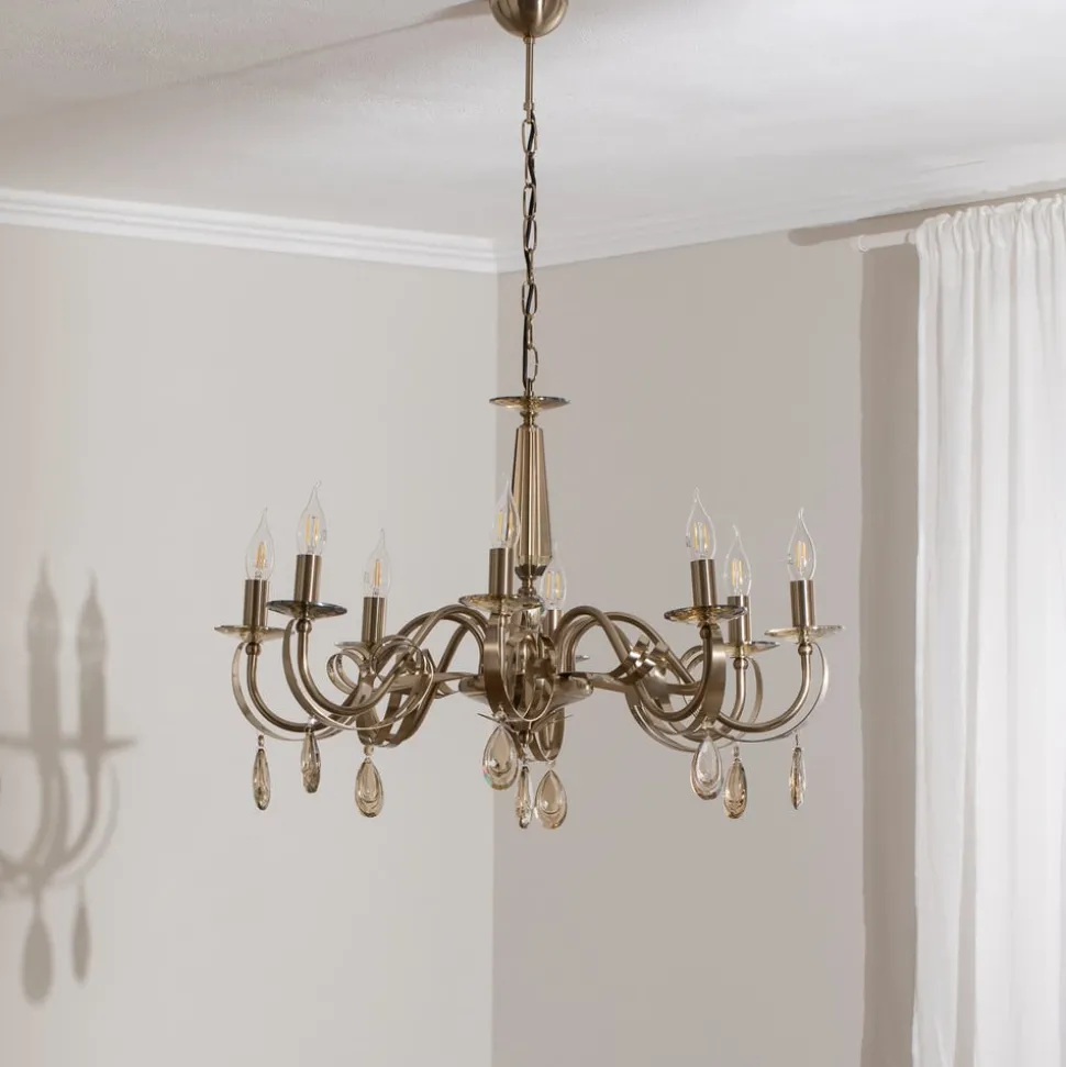 Kroonluchter Castro, antiek messing, 8-lamps