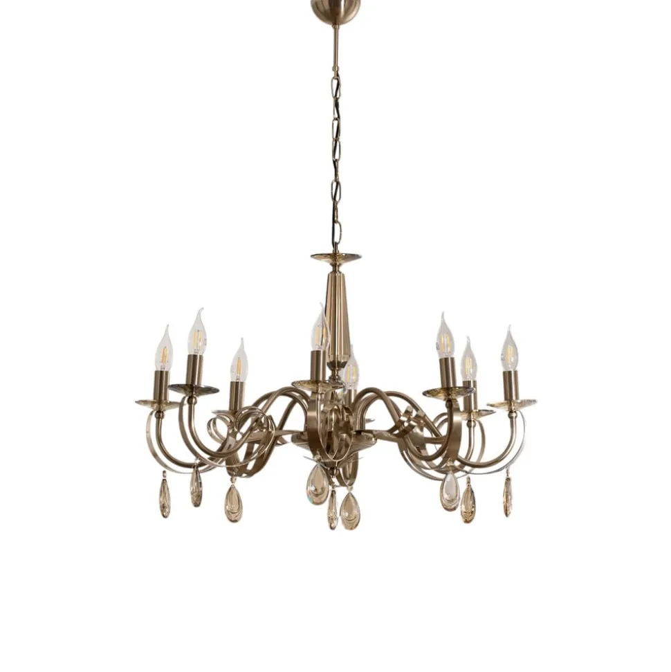 Kroonluchter Castro, antiek messing, 8-lamps