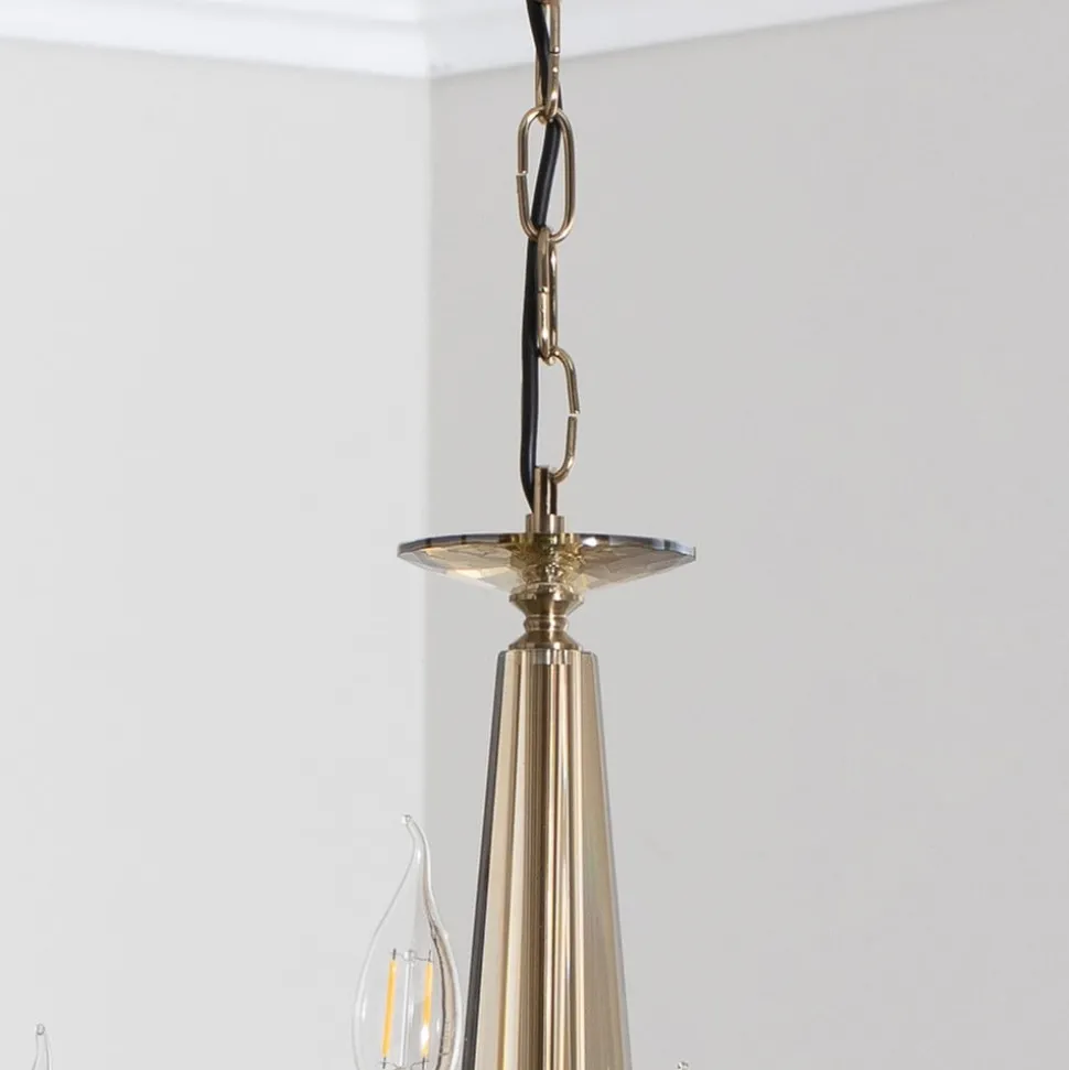 Kroonluchter Castro, antiek messing, 8-lamps