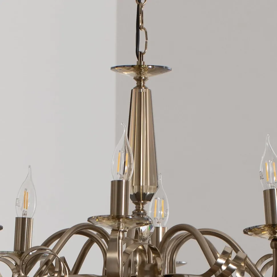 Kroonluchter Castro, antiek messing, 8-lamps