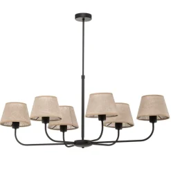 Kroonluchter Chicago, linnen lampenkappen, 6-lamps