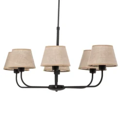 Kroonluchter Chicago, linnen lampenkappen, 6-lamps