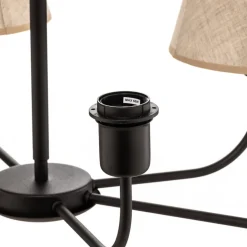 Kroonluchter Chicago, linnen lampenkappen, 6-lamps