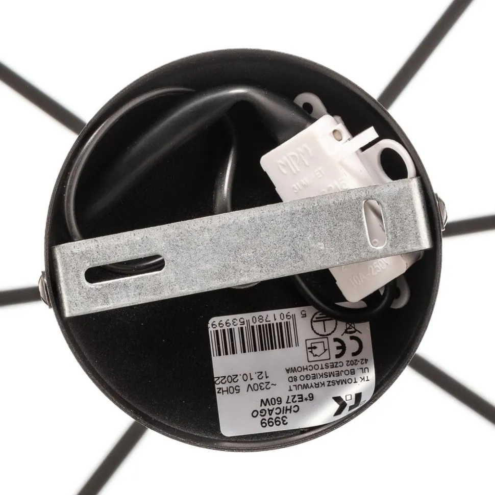 Kroonluchter Chicago, linnen lampenkappen, 6-lamps