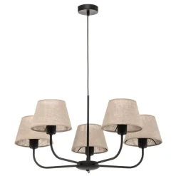 Kroonluchter Chicago, linnen lampenkappen, 5-lamps