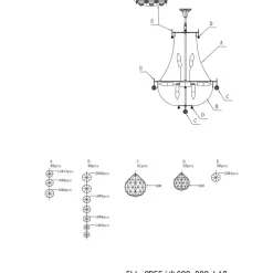 Kroonluchter CR55, 12-lamps, met glasbehang