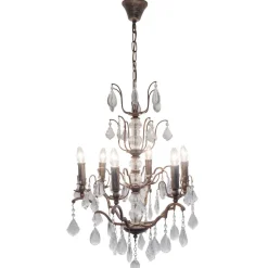 Kroonluchter Cristallo 6-lamps in antiekgoud-bruin