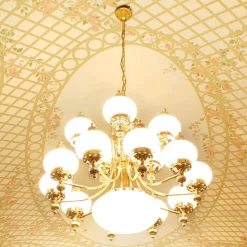 Kroonluchter Delia, messingkleurig Ø 100 cm, 16-lichts, glas