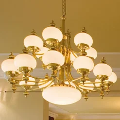 Kroonluchter Delia, messingkleurig Ø 100 cm, 16-lichts, glas