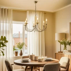 Kroonluchter Dofa, messing antiek/zwart 6-lamps