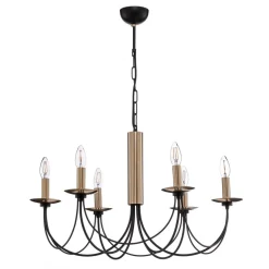 Kroonluchter Dofa, messing antiek/zwart 6-lamps