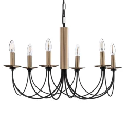 Kroonluchter Dofa, messing antiek/zwart 6-lamps