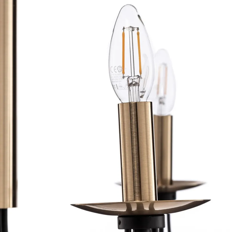 Kroonluchter Dofa, messing antiek/zwart 6-lamps