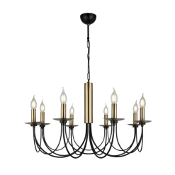 Kroonluchter Dofa, messing antiek/zwart 8-lamps