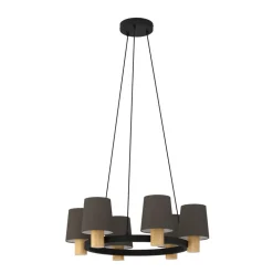 Kroonluchter Edale, 6x stoffen kap cappuccino rond