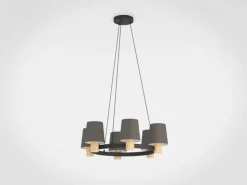 Kroonluchter Edale, 6x stoffen kap cappuccino rond