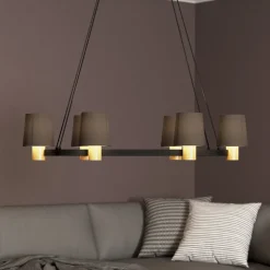 Kroonluchter Edale 6x stoffen kap cappuccino ovaal