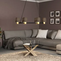 Kroonluchter Edale 6x stoffen kap cappuccino ovaal