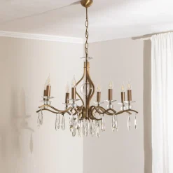 Kroonluchter Elizabeth Ø80cm metaal/kristal 8flg. antiek goud